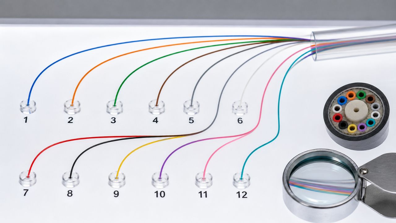 Cables de fibra óptica de colores en patch panel