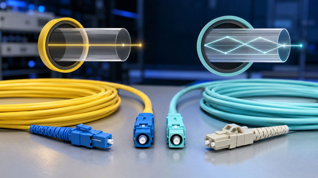 Cables de fibra optica de colores enrollados
